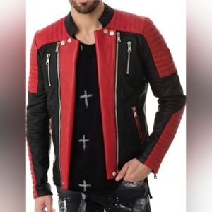 Men's 100% Genuine Lambskin Leather Motorcycle Biker Jacket